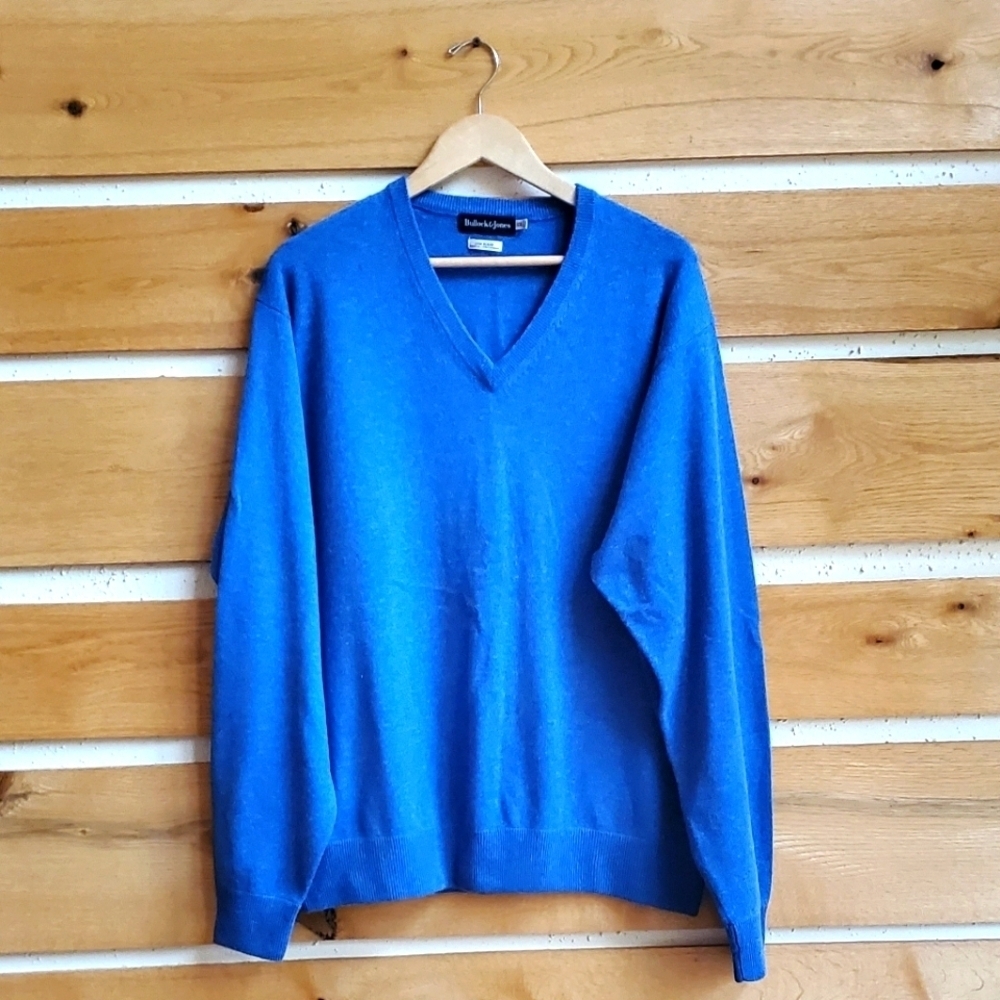 Bullock & Jones Blue Wool Cashmere V-Neck Sweater Mens XXL Luxe Blend Pullover